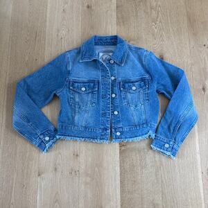 Michael Kors Denim Jacket Cropped Frayed Hem Size S Blue